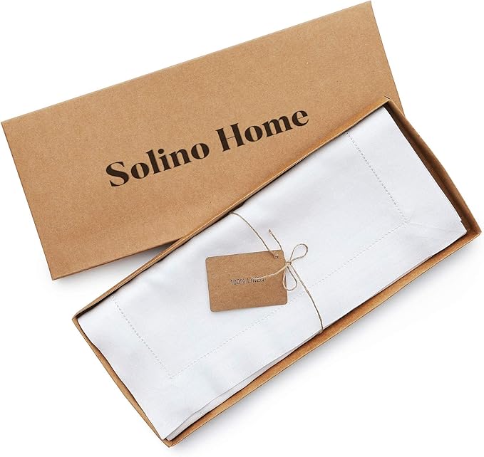 Solino Home Linen White Table Runner 72 Inches Long - 100% Pure Linen Hemstitch Table Runner 14 x 72 Inch for Dresser, Dining, Valentines, Spring, Easter - Classic Hemstitch