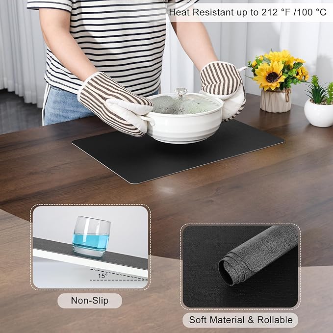 Myir JUN Placemats Dual Sided, Faux Leather Place Mats Set of 6 Indoor Placemats for Dining Table Outdoor Placemats Manteles Individuales Square Non-Slip Washable Table Mats (Gray Black, Set of 6)