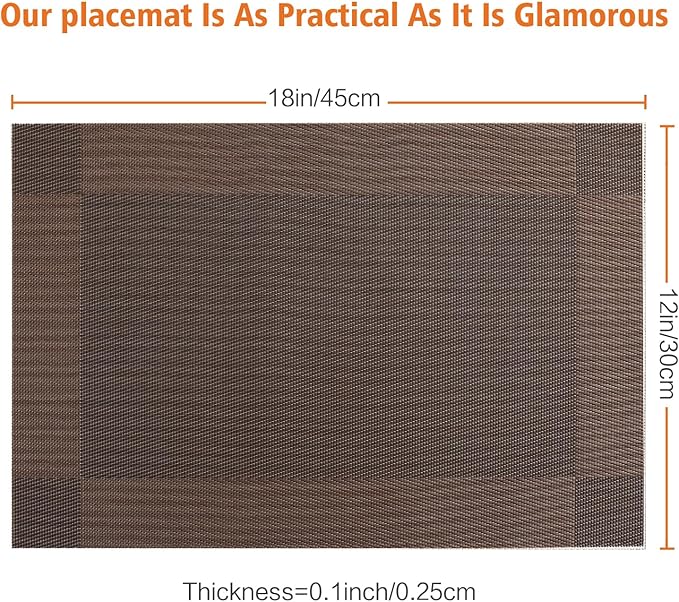 Placemats Set of 4,Washable,Heat and Stain Resistant Indoor/Outdoor Place mats,Vinyl Woven Non Slip Table Mats for Restaurant Table Protection,PVC Placemats(Brown,4PCS)