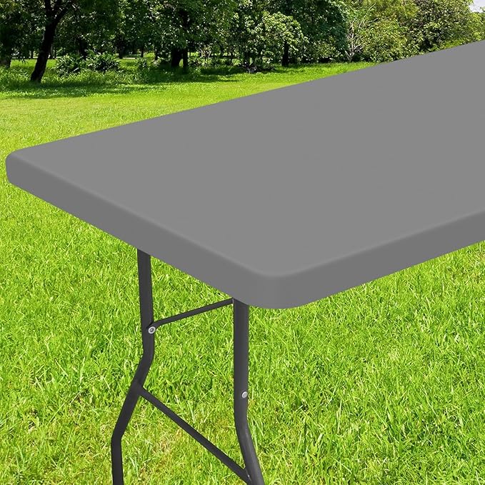 Smiry Rectangle Tablecloth, Elastic Fitted Flannel Backed Vinyl Tablecloths for 5ft Folding Tables, Waterproof Wipeable Table Covers for Indoor, Outdoor, Picnic and Camping (Grey, 30"x60")