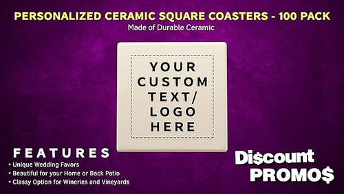 100 4" Square Ceramic Coasters Set - Customizable Text, Logo - Cork Bottom, Serve Ware - Natural
