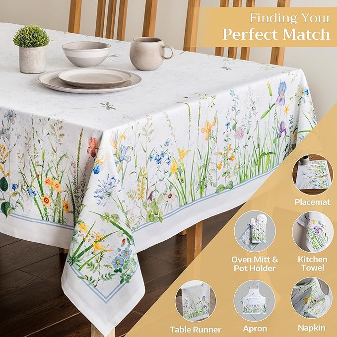 Maison d' Hermine Table Cloth Rectangle Table 100% Cotton 70 x 90 Inches Tablecloth Reusable Decorative for Dining Room Farmhouse Home Valentines Day Decorations Spring Summer - Fleurs De Mai