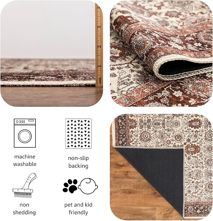 Keen Home Design 4x6 Rug - Machine Washable Area Rug with Non-Slip Backing, Ideal for Living Room, Dining Room, Bedroom - Vintage, Easy Clean, Durable, Low Pile - (4' x 6')