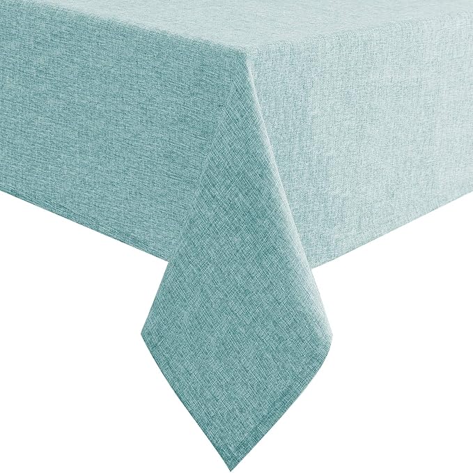 Hiasan Faux Linen Rectangle Tablecloth - Wrinkle and Stain Resistant Washable Table Cloth for Kitchen Dining Room Holiday Table Cover for Dinner, Aqua, 60 x 140 Inch