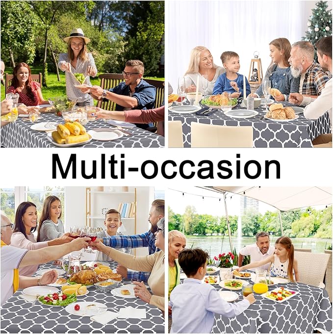 Smiry Rectangle Table Cloth, Waterproof Vinyl Tablecloths with Flannel Backing for Rectangle Tables, Wipeable Spillproof Plastic Tablecloth for Dining, Camping, Indoor and Outdoor (60"x144", Grey)