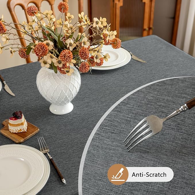 Faux Linen Fabric Rectangle Grey Tablecloth Textured Stain Resistant & Washable Gray Rectangular Table Cloth Reusable for Dining Kitchen Party 52 x 70 Inch