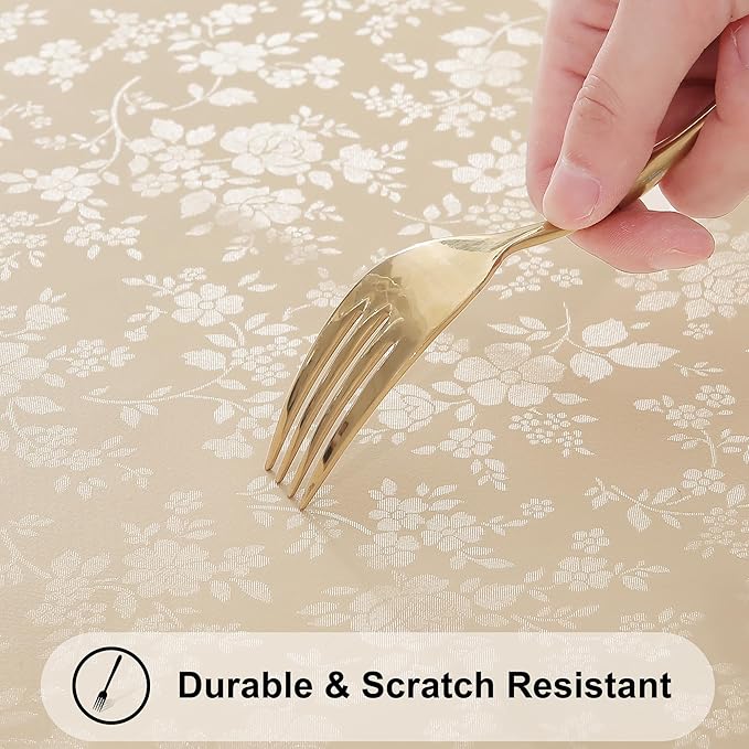 Smiry Square Table Cloth, Waterproof Heavy Duty Vinyl Tablecloths, Wipeable Washable Table Cover for Kitchen and Dining Room (Beige, 60" X 60")