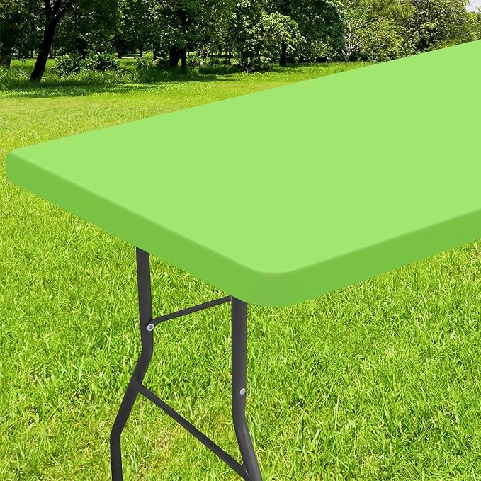 Smiry Rectangle Tablecloth, Elastic Fitted Flannel Backed Vinyl Tablecloths for 8ft Folding Tables, Waterproof Wipeable Table Covers for Indoor, Outdoor, Picnic and Camping (Lime Green, 30"x96")