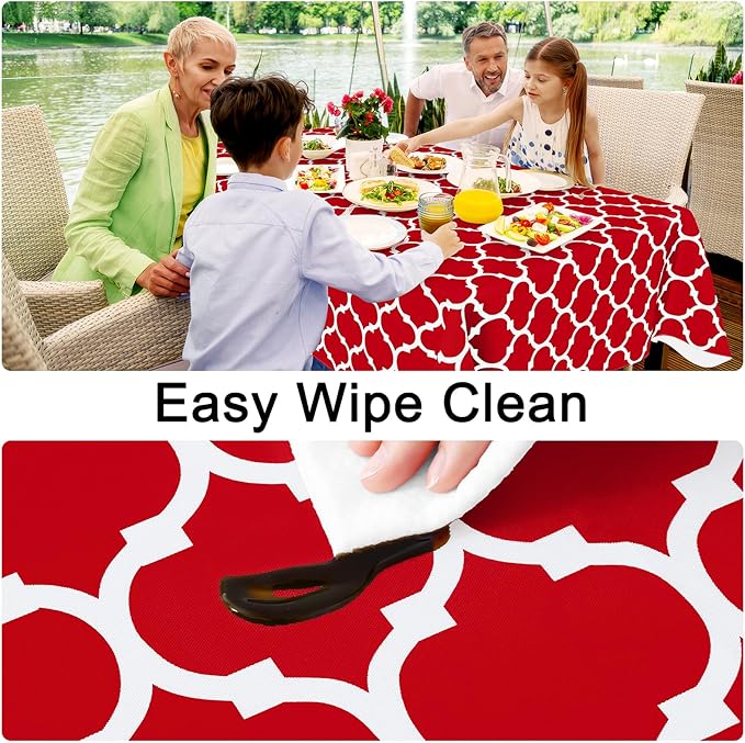 Smiry Rectangle Table Cloth, Waterproof Vinyl Tablecloth with Flannel Backing for Rectangle Tables, Wipeable Spillproof Plastic Tablecloths for Dining, Camping, Indoor and Outdoor (54"x120", Red)