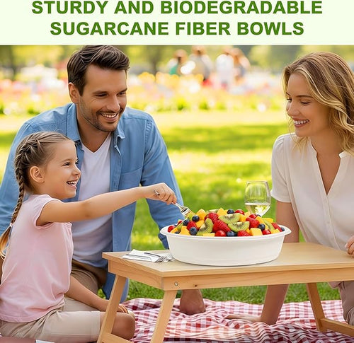 105oz Extra Large Disposable Sugarcane Fiber Paper Bowl, Heavy-Duty Round Serving Bowl for Soups, Pasta & Saucy Dishes, Eco-Friendly Tableware for Restaurants & Catering