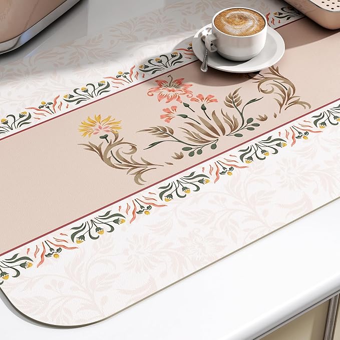 ISAENNE Floral Placemats Set of 6,Brown Rectangular PVC Placemats, Waterproof and Heat-Resistant British Style.Decoration for Kitchen, Dining, Parties, Holiday,12"*17"