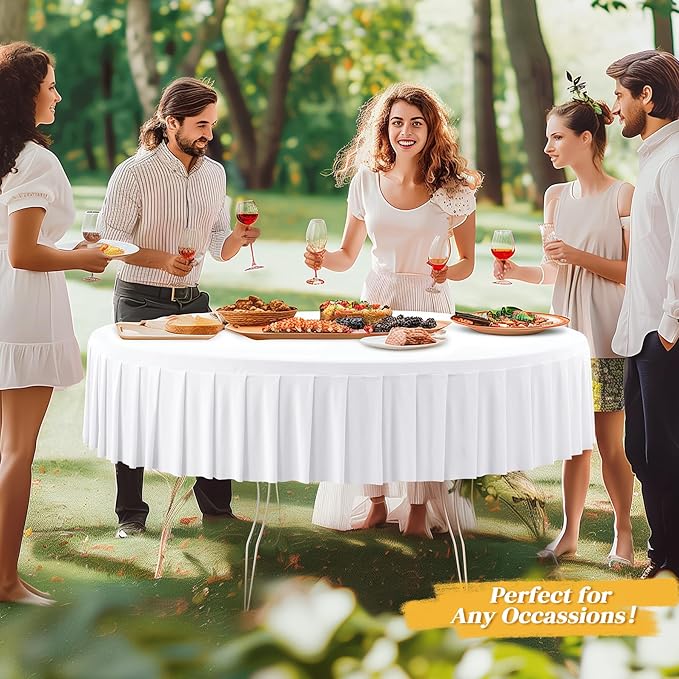 6 Pack White Spandex Round Tablecloths for 72in Table, Stretchy Fitted 6FT Round Table Cloths, Wrinkle Free Table Cover with Skirt for Wedding Birthday Party Bridal Shower Banquet