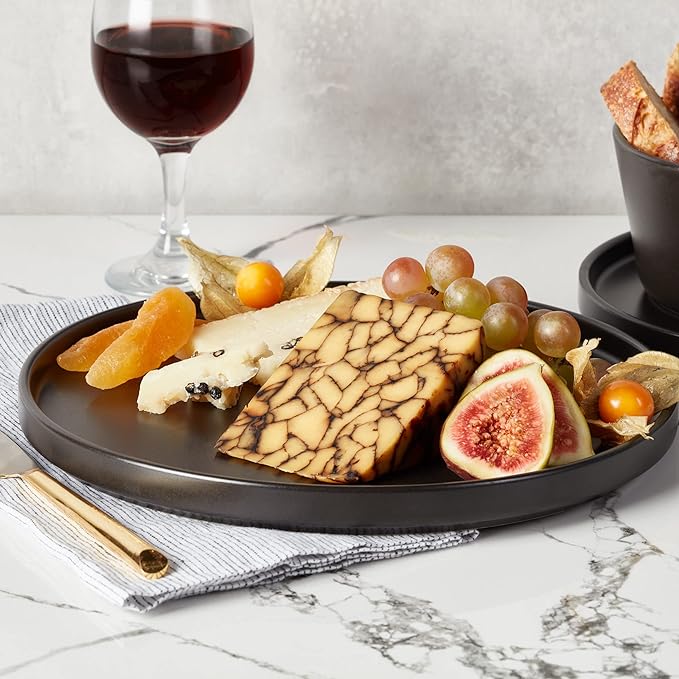 Stone Lain Celina Stoneware 16 Piece Dinnerware Set, Plates and Bowls, Black Matte Dish, Service for 4 – Minimalist Round Style, Microwave & Dishwasher Safe