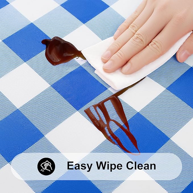 Smiry Rectangle Picnic Table Cloth, Elastic Waterproof Fitted Vinyl Tablecloths, Flannel Backed Buffalo Plaid Table Covers for Dining, Camping, Outdoor (White and Blue, 36" x 60")