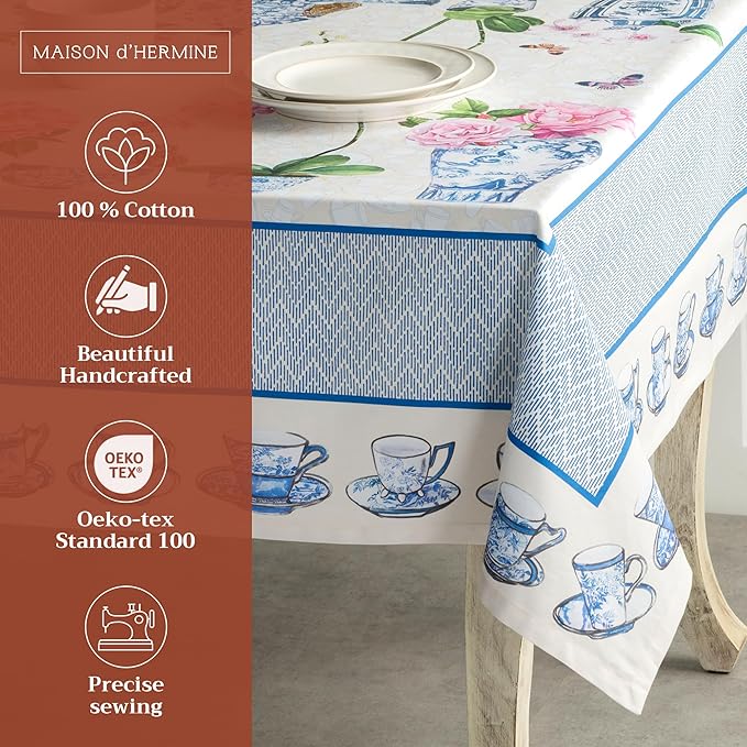 Maison d' Hermine Table Cloth Rectangle Table 100% Cotton 54 x 72 Inches Tablecloth Reusable Decorative for Dining Room Farmhouse Home Valentines Day Decorations Spring Summer - Canton