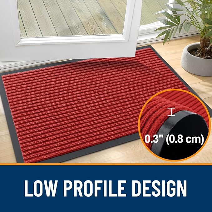 OLANLY Front Door Mat Indoor Outdoor Entrance, Waterproof Heavy Duty Doormat, Fade Resistant, Low Profile, Easy Clean Patio Porch Welcome Floor Mats for Entry, 47x32, Red