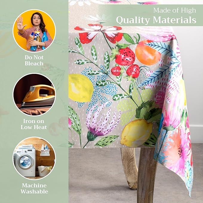 Maison d' Hermine Table Cloth Rectangle Table 100% Cotton 60 x 108 Inches Tablecloth Reusable Decorative for Dining Room Farmhouse Home Valentines Day Decorations Spring Summer - Jardin D'Ete - Fog