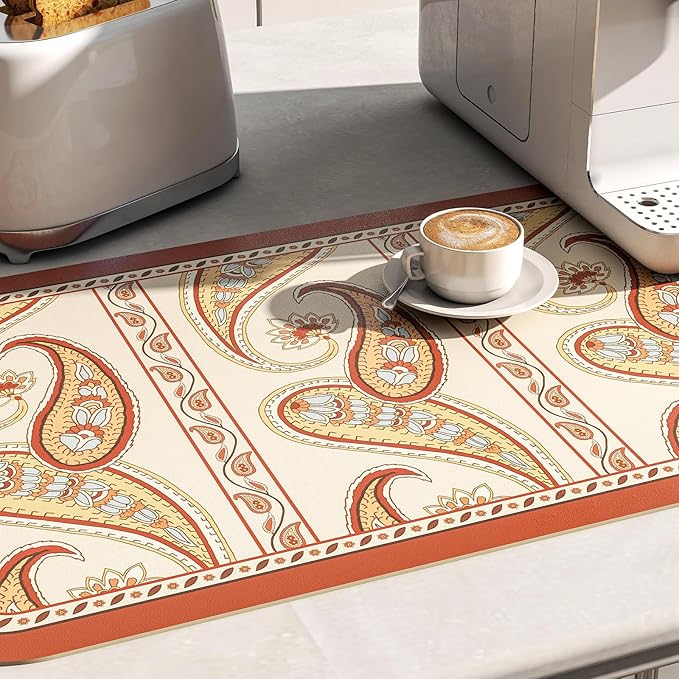ISAENNE Designer Paisley PVC Placemats Set of 6, Red Classic Pattern Rectangular Placemat, Waterproof and Heat-Resistant Paisley Style,Decoration for Kitchen,Party,Dinning, New Year,12"*17"