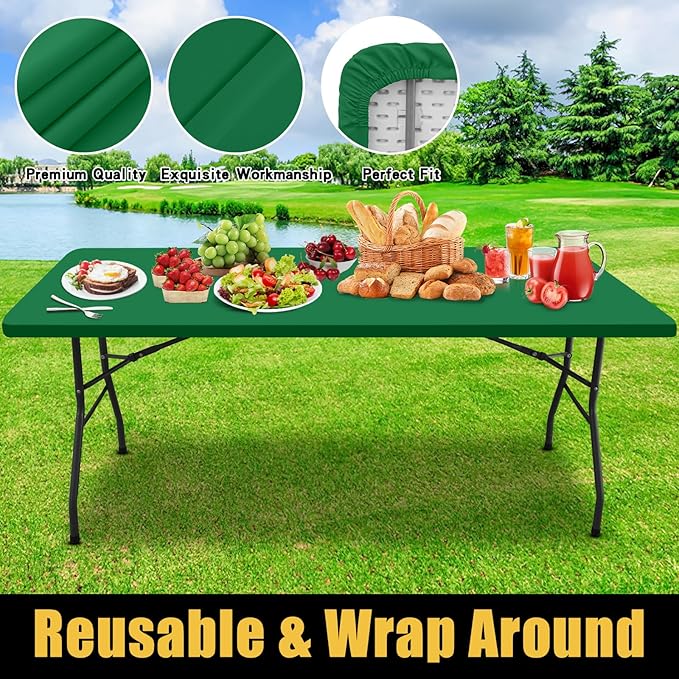 Smiry Rectangle Picnic Table Cloth, Waterproof Elastic Fitted Tablecloths for 4 Foot Tables, Washable Polyester Table Cover for Camping, Indoor and Outdoor (Hunter Green, 24"x48")