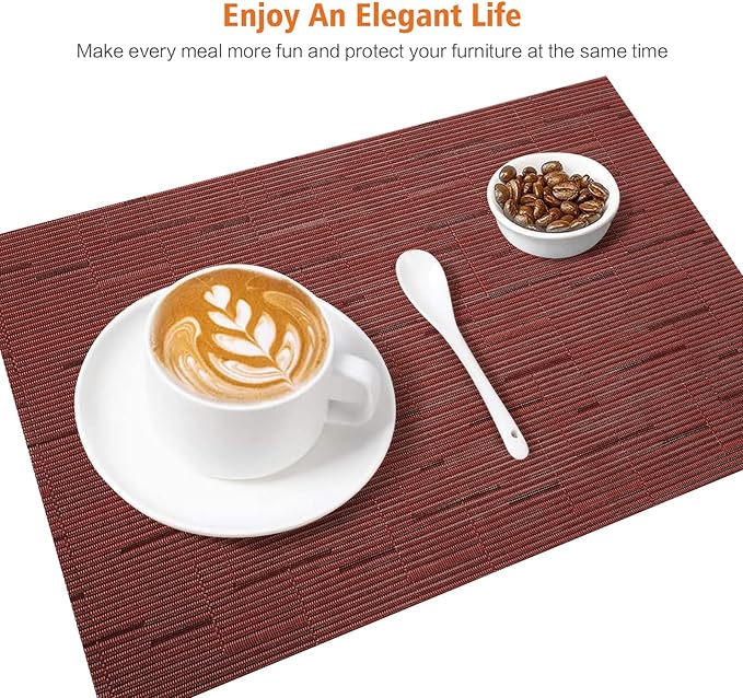 Placemats Set of 4,Washable,Heat and Stain Resistant Indoor/Outdoor Place mats,Vinyl Woven Non Slip Table Mats for Restaurant Table Protection,PVC Placemats(Red,4PCS)