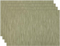 Winknowl Placemats Set of 4, Heat Resistant Stain Resistant Woven Vinyl Insulation Place mats, Durable Washable Elegant Table Mats for Kitchen Dining Table Decor (Bamboo Green)