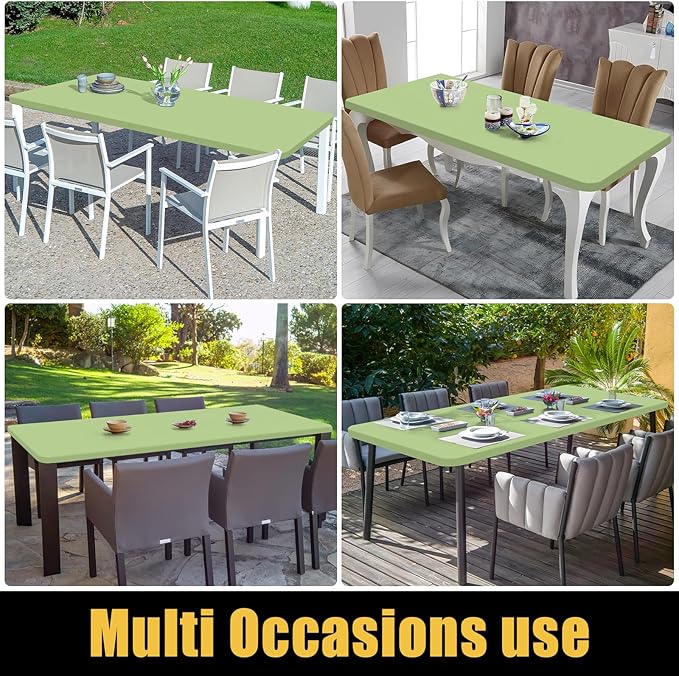 Smiry Rectangle Picnic Table Cloth, Waterproof Elastic Fitted Tablecloths for 8 Foot Tables, Washable Polyester Table Cover for Camping, Indoor and Outdoor (Sage Green, 30"x96")
