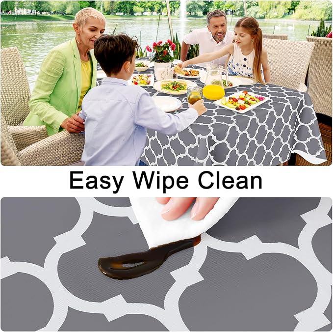 Smiry Rectangle Table Cloth, Waterproof Vinyl Tablecloths with Flannel Backing for Rectangle Tables, Wipeable Spillproof Plastic Tablecloth for Dining, Camping, Indoor and Outdoor (60"x144", Grey)