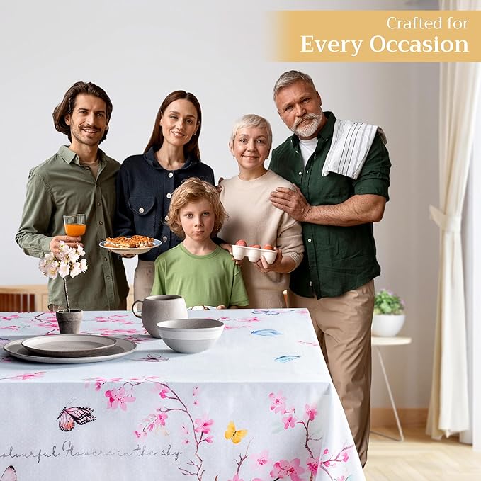 Maison d' Hermine Table Cloth Rectangle Table 100% Cotton 70 x 90 Inches Tablecloth Reusable Decorative for Dining Room Farmhouse Home Valentines Day Decorations Spring Summer - Blossoms in Spring