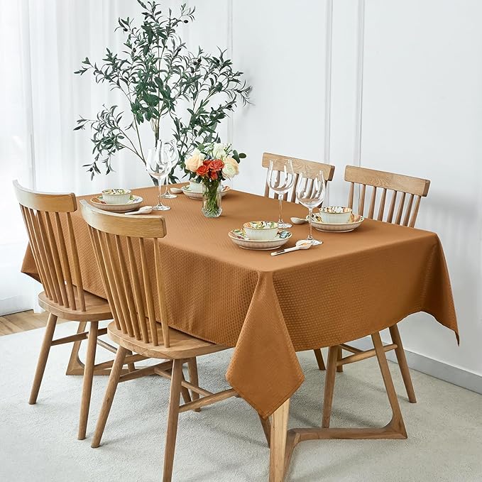 maxmill Fall Tablecloth Waterproof Spillproof Wrinkle Resistant Soft Weaved Texture Design Table Cloth for Harvest Thanksgiving Dinner Parties Indoor and Outdoor Use, Square 52 x 70 Inch, Amber