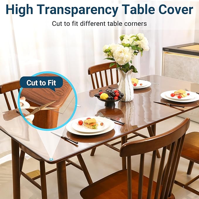 Clear Table Cover Protector Rectangle 42 x 90 Inch, 2.0mm Transparent Plastic Table Protector Waterproof, Anti-Scratch Clear Desk Mat for Office Desktop Dresser Dining Table, FDA Compliant