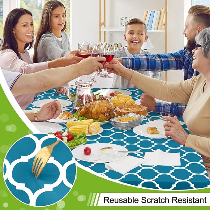 Smiry Rectangle Table Cloth Cover, Waterproof Vinyl Tablecloth with Flannel Backing for Rectangle Tables, Wipeable Spillproof Plastic Tablecloths for Dining, Camping, and Indoor (60"x120", Teal)