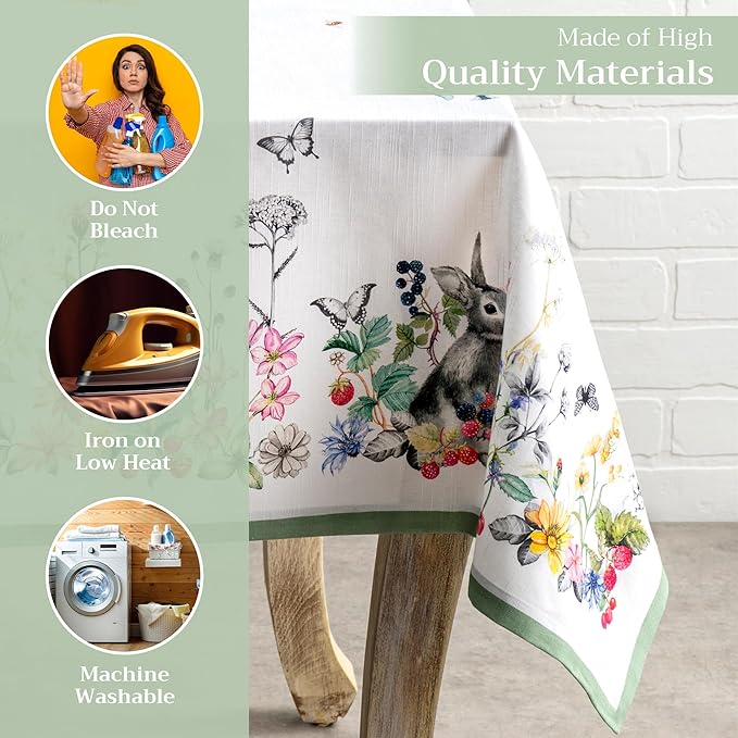 Maison d' Hermine Table Cloth Rectangle Table 100% Cotton 70 x 90 Inches Tablecloth Reusable Decorative for Dining Room Farmhouse Home Valentines Day Decorations Spring Summer - Printemps