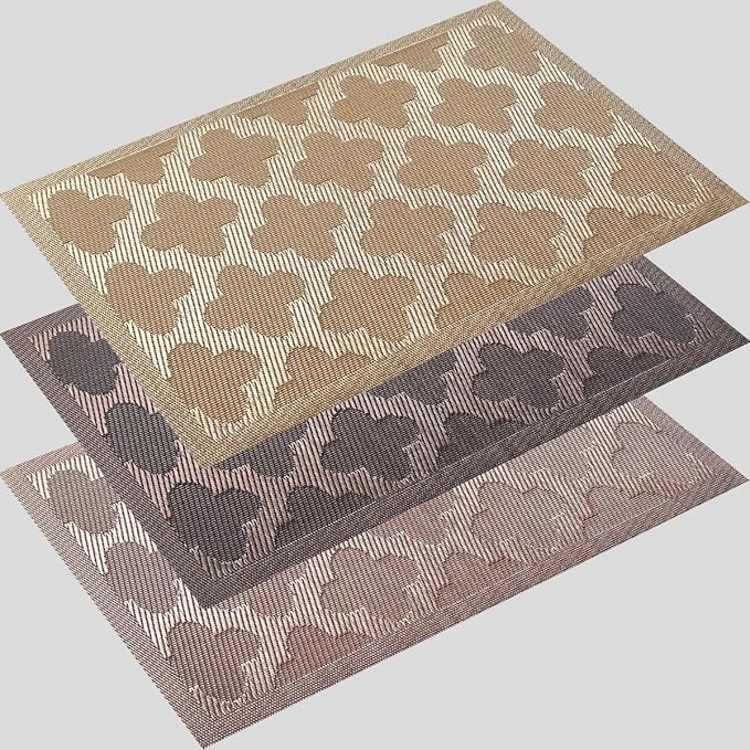 Elegant Placemats Vinyl Woven Heat-Resistant Placemats Set of 6 Washable Easy to Clean Table Mats for Dining Room and Decorate (Champagne)