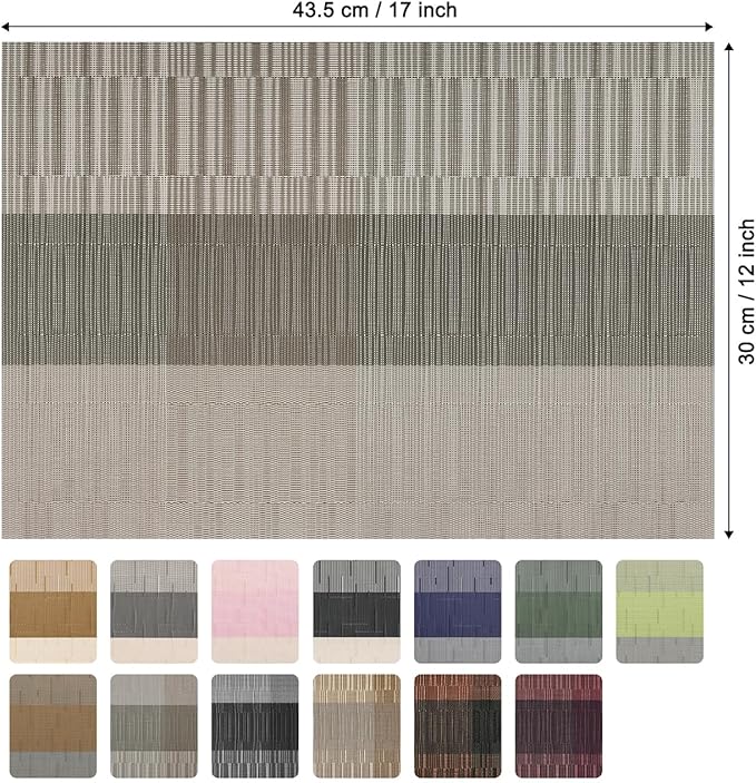 Placemats Set of 4, Vinyl Woven Place Mats Indoor Set of 4 Washable Wipeable PVC Table Mats Heat-Resistant Non Slip Placemat for Kitchen Dining Outdoor Table (Gray Dark Gray, Set of 4)