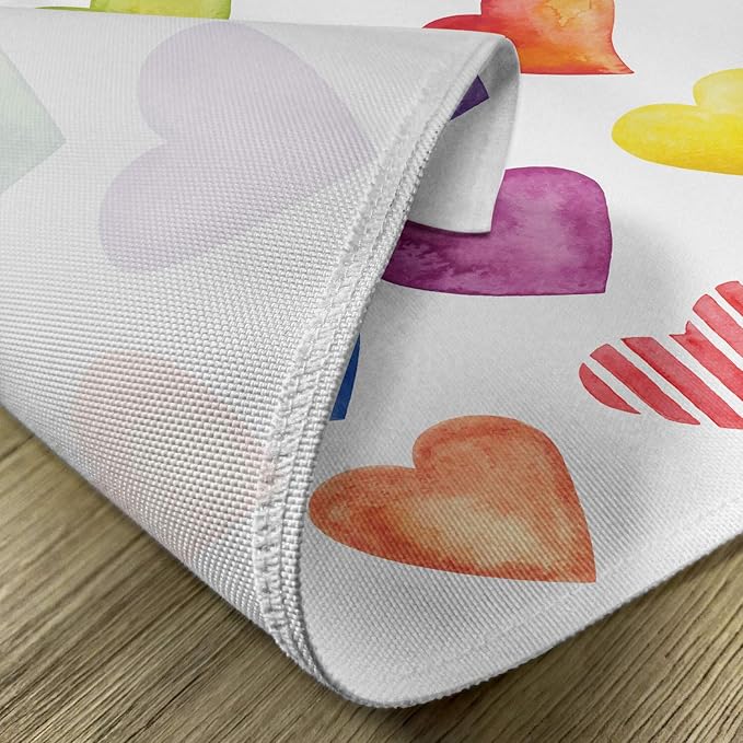 Ambesonne Grunge Place Mats Set of 4, Rainbow Color Heart Shapes Valentine's Day Design Romantic His and Hers Theme, Washable Fabric Placemats for Dining Table, Standard Size, Red Multicolor