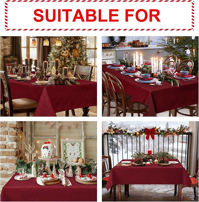 Hiasan 2 Pack Faux Linen Square Tablecloth - Wrinkle and Stain Resistant Washable Table Cloth for Kitchen Dining Room Holiday Table Cover for Party Dinner, Red, 30 x 30 Inch