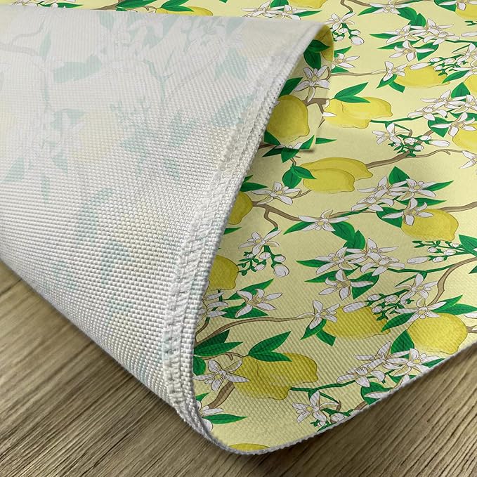 Ambesonne Lemons Place Mats Set of 4, Blooming Lemon Flowers on Tree Branches with Buds and Ripe Fruits, Washable Fabric Placemats for Dining Table, Standard Size, Yellow Fern