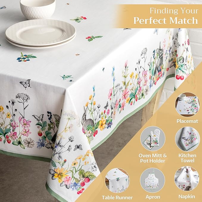 Maison d' Hermine Table Cloth Square Table 100% Cotton 60 x 60 Inches Tablecloth Reusable Decorative for Dining Room Farmhouse Home Valentines Day Decorations Spring Summer - Printemps
