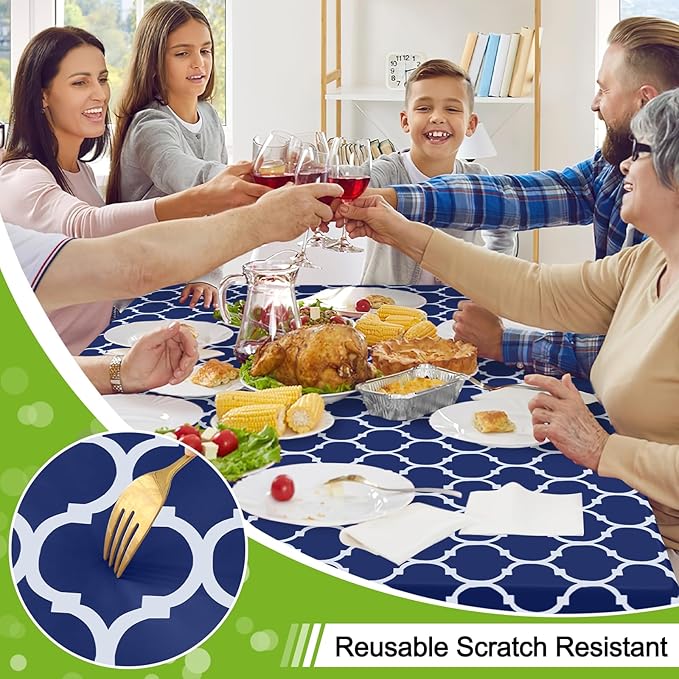 Smiry Rectangle Table Cloth, Waterproof Vinyl Tablecloth with Flannel Backing for Rectangle Tables, Wipeable Spillproof Plastic Tablecloths for Dining, Camping, Indoor and Outdoor (54"x120", Navy)