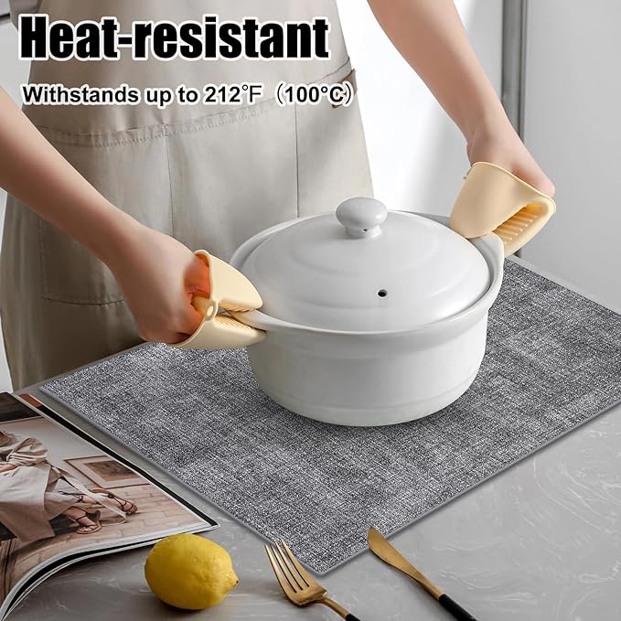 Homaxy Faux Leather Heat Resistant Placemats for Dining Table Set of 12, Waterproof Wipeable Washable PU Table Mats, Easy to Clean Anti-Slip Place Mats, 11.8" x 17", Black & White