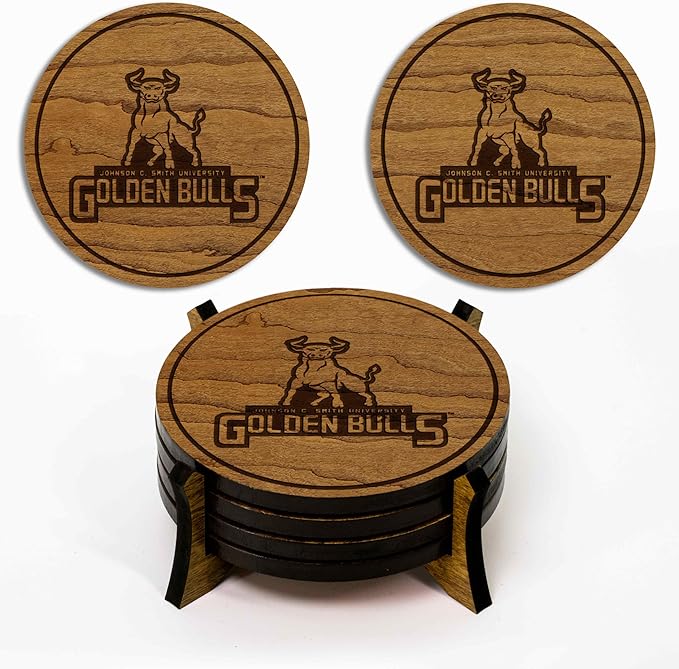 LazerEdge John C Smith Golden Bulls Wooden Coaster Set - Cherry Wood - Officially Licensed Product - 4-Pack