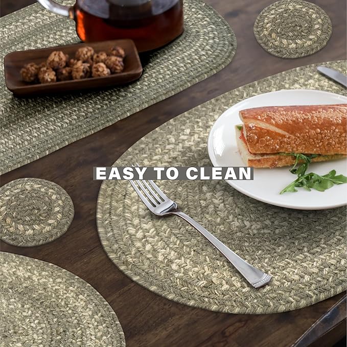 Homespice Grey Cloud Round Braided Placemats, Warm Farmhouse Decor, Set of 2, 15", Grey Jute Table Mats - Vibrant Colors, Durable, Easy to Clean and Protects Furniture