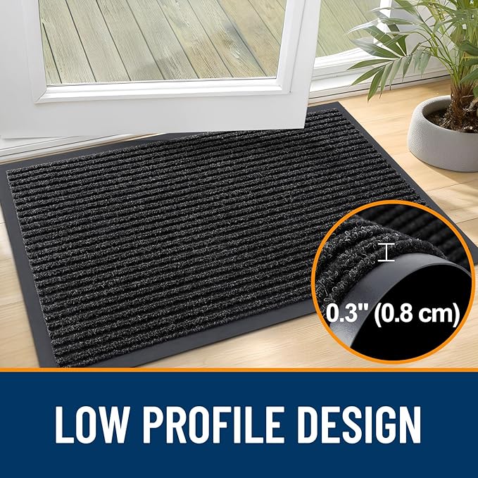 OLANLY Front Door Mat Indoor Outdoor Entrance, Waterproof Heavy Duty Doormat, Fade Resistant, Low Profile, Easy Clean Patio Porch Welcome Floor Mats for Entry, 29.5x17, Off-Black
