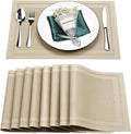 Placemats Set of 8,Washable,Heat and Stain Resistant Indoor/Outdoor Place mats,Vinyl Woven Non Slip Table Mats for Restaurant Table Protection,PVC Placemats(Beige,8PCS)