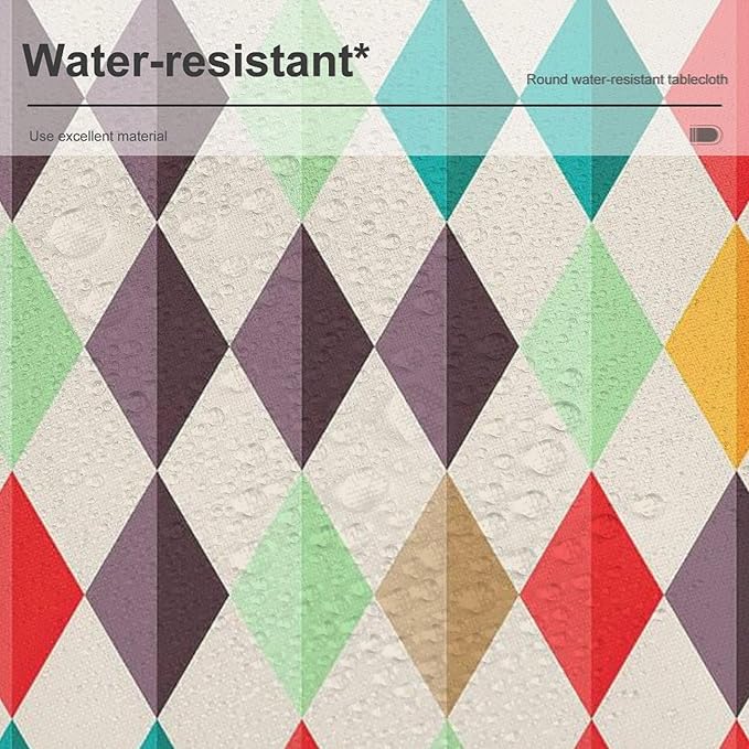 Abstract Geometric Round Tablecloth, Modern Mid Century Background Mid Century Colorful Print Pattern Tablecloth for Home Party Dining Room Kitchen Decor 36Inch(90cm)
