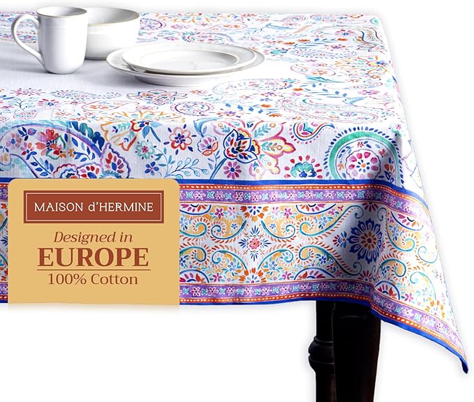 Maison d' Hermine Table Cloth Rectangle Table 100% Cotton 70 x 120 Inches Tablecloth Reusable Decorative for Dining Room Farmhouse Home Valentines Day Decorations Spring Summer - Indian Floral