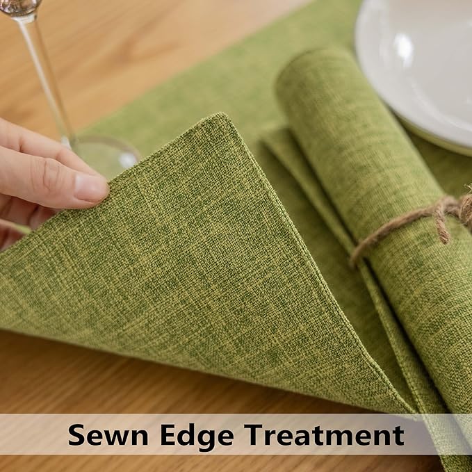Demetex Sage Green Placemats Set of 4 Linen Textured Table Place Mats Heat Resistant Fabric Plate Mats for Party Holiday Dining Kitchen, Lime Green