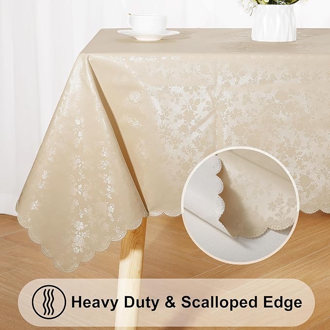 Smiry Rectangle Table Cloth, Waterproof Heavy Duty Vinyl Tablecloths, Wipeable Washable Table Cover for Kitchen and Dining Room (Beige, 54" X 120")