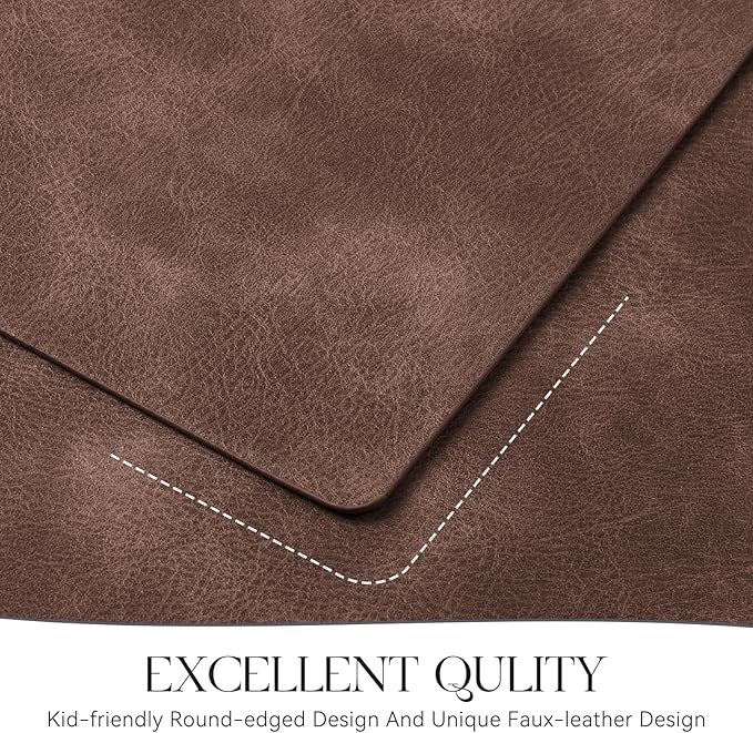 MOSAYT Vinyl Placemats Set of 4-12 X 17 Inch - Faux Leather 100% Waterproof Oil-Proof Wipeable PU Place Mats, Heat Resistant Reversible Table Mats for Kitchen, Dining, Outdoor (Coffee)