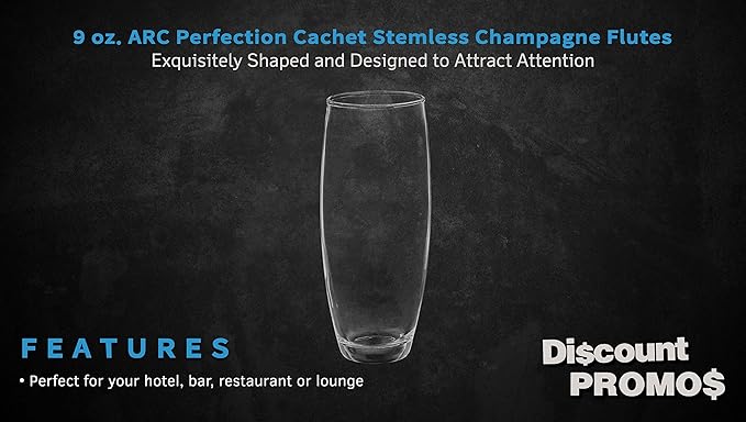 DISCOUNT PROMOS 10 ARC Stemless Champagne Flutes Set, 9 oz. - Cachet, Glassware, Cocktails - Clear